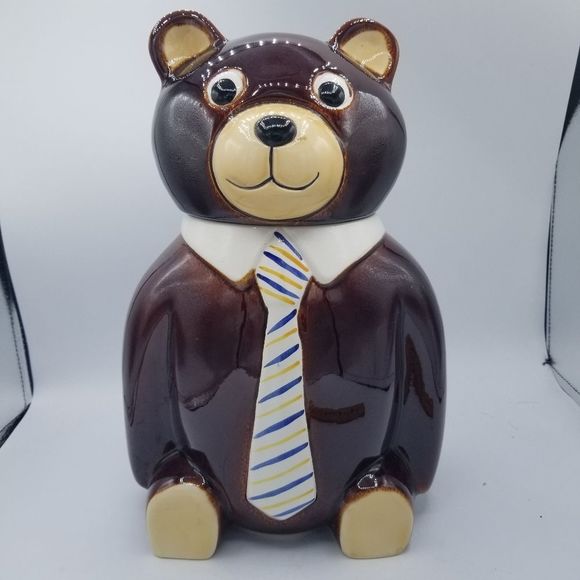 Bear Cookie Jar by M. Kamenstein Portugal Yogi Bear with Tie Grown Up Teddy - Picture 1 of 13